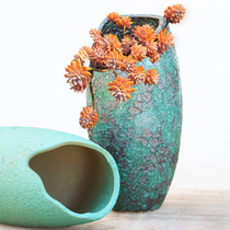 Jingdezhen broken gap high pile fleshy flower pot Zile Master Zile cliff pile embellished basin coarse pottery breathable green plant Basin
