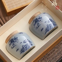 Gift tea packaging empty gift box ceramic tea cans sealed cans landscape ornaments combination red and green tea Longjing Universal