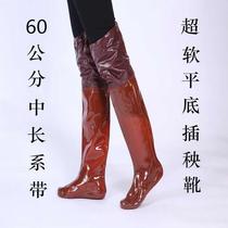 Male and female seedling shoes middle and high boots paddy field shoes and socks soft bottom elastic lace-up over the knee water shoes fishing boots rain shoes