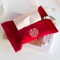 ins Happy word embroidery tissue box Fabric velvet tissue bag Wedding wedding room pumping paper bag decoration