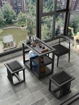 Balcony flaming Stone tea table and chair combination simple modern rock board multifunctional kung fu coffee table home Square small tea table