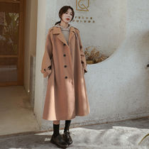 Floating wool coat womens long style autumn and winter pop Nizi loose Korean student small woolen coat thick