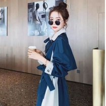 Piaopu splicing trench coat female spring new Korean version of temperament goddess Fan age age loose lace-up coat tide