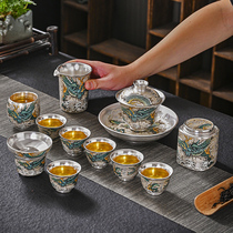 Silver tea set 999 pure silver ceramic Cure silver upper hand painted handmade relief light and luxurious teapot lid bowls Set tea set Gift