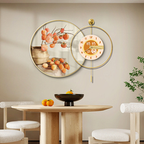 New Chinese living room clock decoration painting persimmon light luxury creative combination watch silent home restaurant clock hanging wall