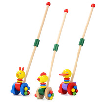 Cartoon animal childrens trolley toy baby wooden 01-3 year old baby walker wooden