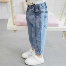 Girls jeans Spring and Autumn Childrens foreign style wear trousers 2021 new childrens autumn womens baby autumn pants