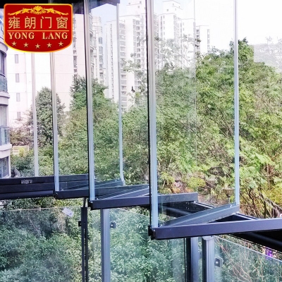 Double-fan folding frameless balcony window sealing window opening kitchen partition tempered glass window living room floor doors and windows
