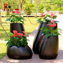 FRP Commercial Street Square beautiful Chen decorative flowerpot Oval combination vase sales department hotel outdoor flower Ware