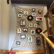 Fishing net Photo Wall hemp rope ring creation ceiling Wall clip net Mediterranean decorative net bar retro hanging photo