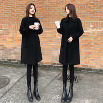 Double sided cashmere casual woolen jacket spring 2022 new black mid-length single-row buttoned wool top