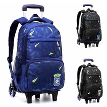 Tier bag middle school students large capacity boy Primary School students 3-6 grade hand-drawn trailer six-wheel climbing stairs waterproof 5