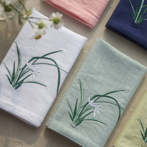 Womens Handkerchief Cotton Embroidered Cotton Mens Ancient Style Soft Small Square Birthday Gift Orchid Handkerchief