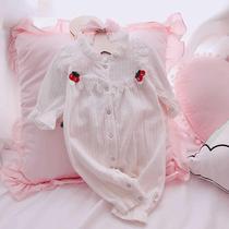 Female baby Autumn newborn long sleeve ha clothing cotton conjoined 100 days banquet baby Princess full moon 100 days dress
