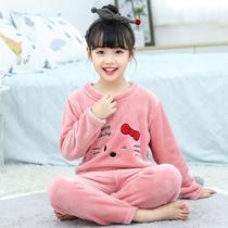 Girls autumn and winter baby coral velvet girls home clothes children flannel children thickened pajamas set Winter