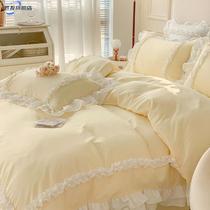 Bed skirt 4 piece of water washing cotton fairy student dorm sheet Princess wind is single bed 4 bed with three pieces