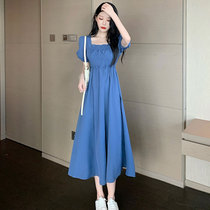 Large size womens summer dress fat sister super fairy French niche waist dress Western style thin age reduction retro dress