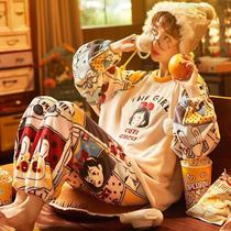 Wiener pajamas womens autumn and winter coral velvet New plus size padded velvet can love card flannel ins set home