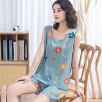 Summer pajamas womens made cotton cotton silk vest shorts pajamas student cute suit home clothes cool and breathable