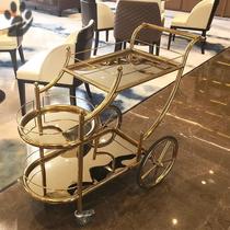 Stainless steel wine truck cake car European mobile dessert car titanium trolley hotel restaurant delivery tea truck