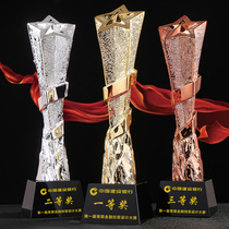 ~ Custom-made trophy custom-made five-pointed star thumb excellent employee Metal resin creative football Anniversary Crystal Award 