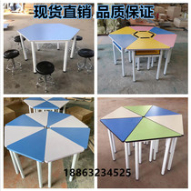Reading room group coaching steel frame triangular table and chair trapezoidal sector combined splicing hexagonal class table and chairs smart classroom