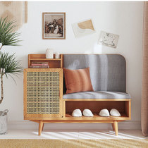 Japan-style rattan choreography Home entrance door changing shoes stool small family type solid wood shoe cabinet can sit modern minimis incorporate storage integrated