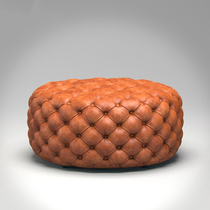 Eurostyle round real leather sofa Stool Living-room tea Bench Cloakroom Clothing shop Try changing shoes Stool Leather Art Pull Buckle Down Foot