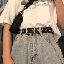 Punched belt female cool ins belt female European and American punk style pants chain decoration Joker belt female simple black