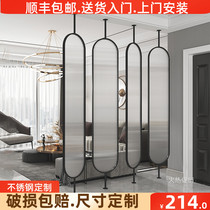 Nordic light luxury stainless steel wrought iron folding Changhong tempered glass screen rotatable entrance into the living room partition