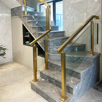  Stainless steel stair handrail Tempered glass guardrail Indoor and outdoor custom balcony column household simple railing