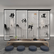 New Chinese hanging rail screen partition with light sliding track can be customized fabric hotel living room hotel seat screen