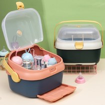 Baby bottle storage box portable large baby tableware storage box milk bottle drain with lid dustproof drying rack