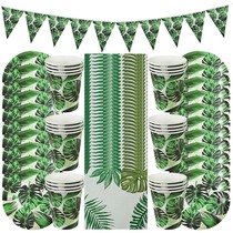61Pcs Hawaiian Luau Party Decoration Palm Leaf Tableware Pap
