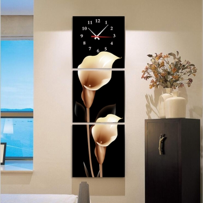 Vertical porch decorative painting modern simple living room corridor mural painting triple frameless painting wall clock Calla Calla