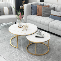 Wrought iron rock board side corners Living room household coffee table Marble small round table Sofa Balcony small tea table Square table