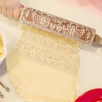Christmas Wood Embosing Rolling Pin Elk Print Cookie
