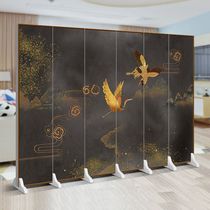 Guochao retro screen partition Ukiyo-painted crane porch abstract office hot pot shop wooden mobile simple folding screen
