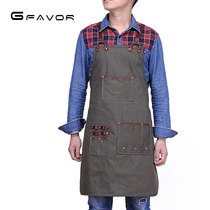 Foreign trade craft artisan apron retro canvas waterproof apron multi-tool pocket leather shoulder strap strong and wear-resistant