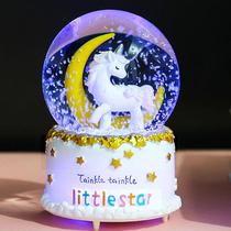 Unicorn crystal ball music box children night light dream girl carousel snowflake girl heart music box
