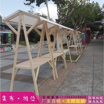 Wooden folding Bazaar booth activity scaffolding shop mall market Night Market flower snack fabric display stand