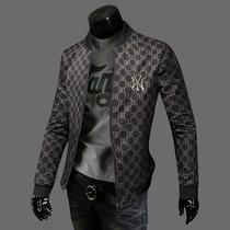Orange spring jacket men Korean fashion casual print baseball jacket jerk handsome slim men embroidered jacket