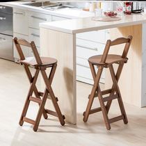 High stool foldable portable creative folding stool Net red thick bar stool wooden bar wooden chair back chair