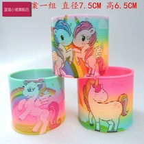 Large magic luminous rainbow circle color stacked ring plastic spring ring pull ring children nostalgic toy 9*8 7