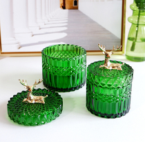 Nordic elk glass storage jar table top living room model room home decoration ornament emerald storage jar soft pack