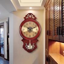 Chinese style hanging bell sitting room home solid wood mute clock bedroom creative atmosphere wall clock art hanging watch