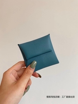 Home Card Bag Name Sheet Clip Hill Goat Leather Small Goat Pickup Kit Practical Zero Wallet Denim Blue Card Bag Zero Wallet