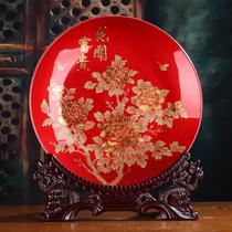Golden Sand Peony Big Number Decorative Plate Crystal Glazed Ceramic Ware Pendulum wine cabinet Handicraft Living Room Bogu Shelf Xuan Guan