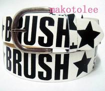 White mens belt fashion tide nightclub pin five-pointed star print Korean casual belt female non-mainstream letters