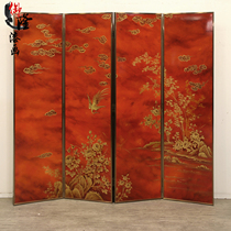 Customized hand-painted new Chinese lacquer painting screen porch partition living room simple modern movable folding metal edging